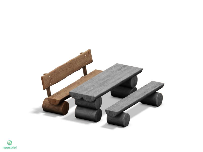 Rustikale und stabile Holzbank mit Lehne für Parks und Spielplätze