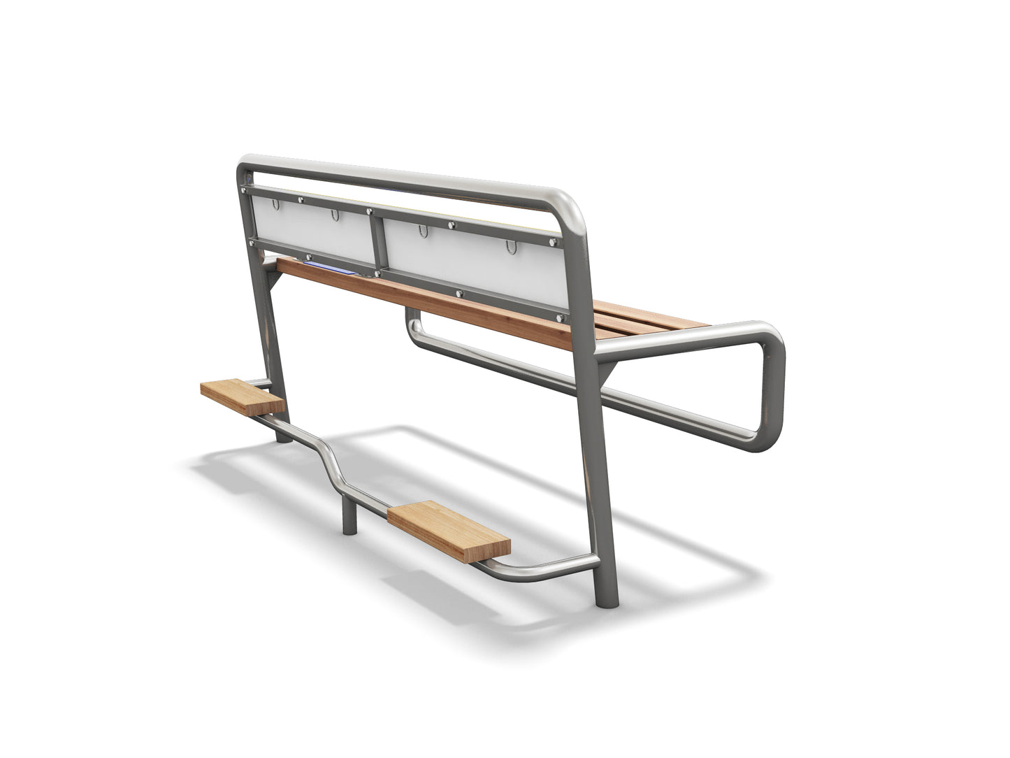 Moderne Outdoor-Fitnessbank mit Trittfläche für Jugendliche von hinten