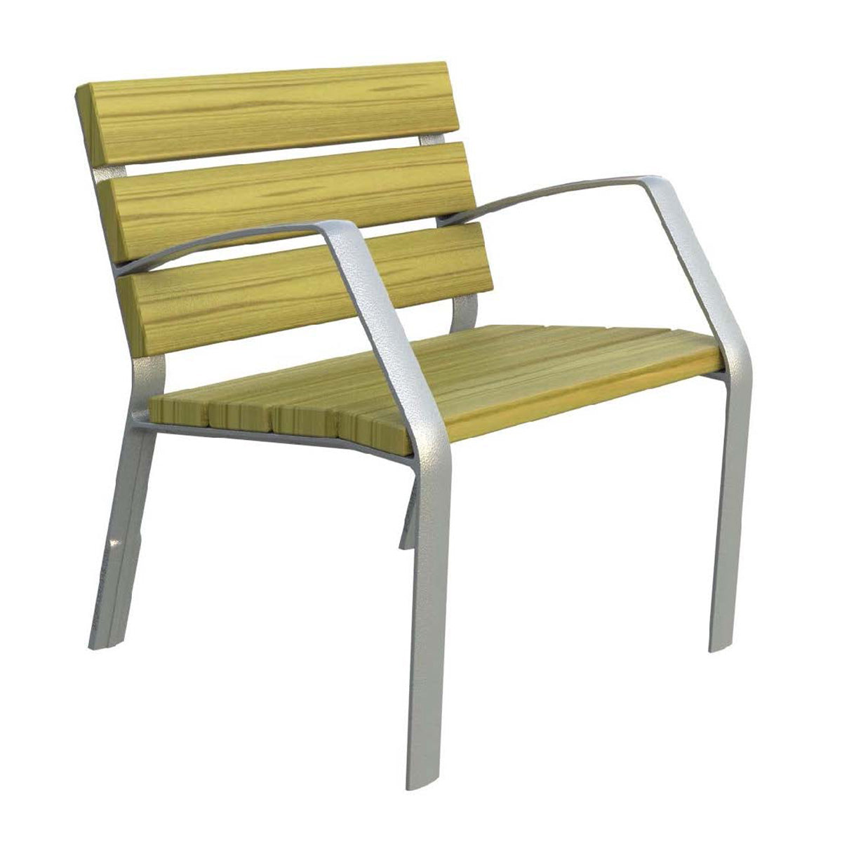 Klassischer Stuhl für den Außenbereich in hellem Holz und silbernem Metallgestell