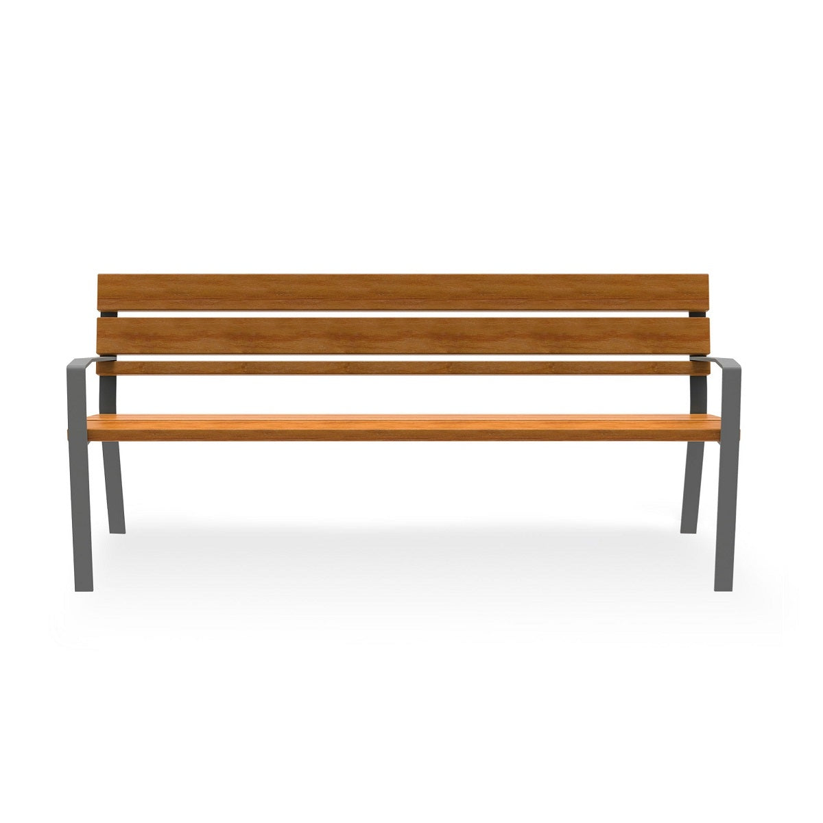 Klassische Holzbank für Parks und Städte mit Metallgestell für Stabilität