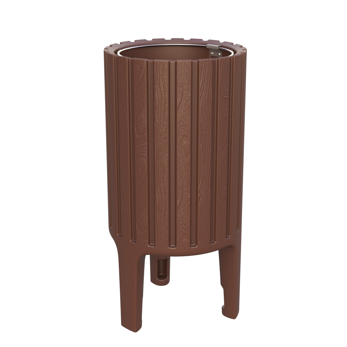 Runder brauner Mülleimer auf Füßen aus Kunststoff