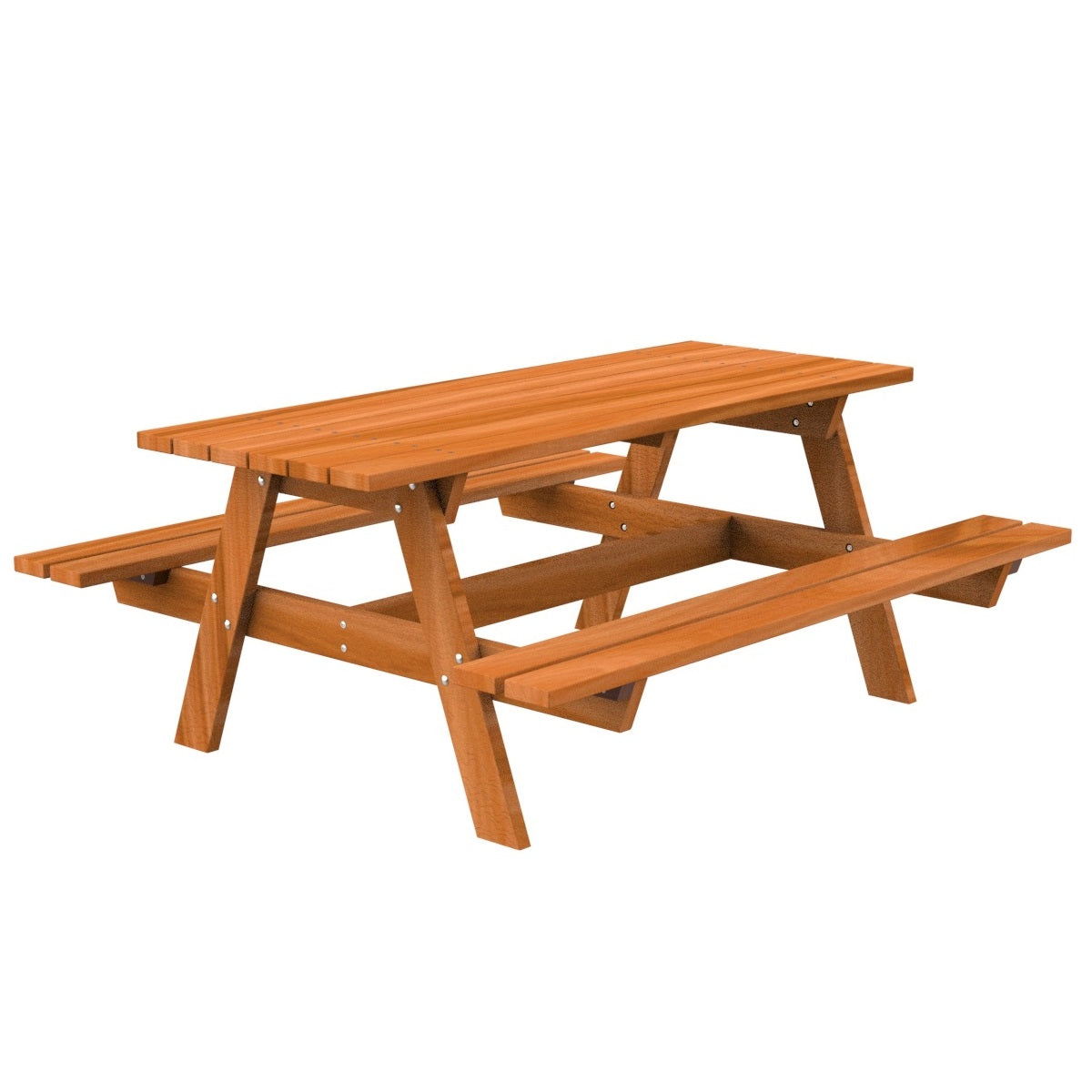 Picknicktisch - Sitzgruppe aus orangenem Holz für den Spielplatz