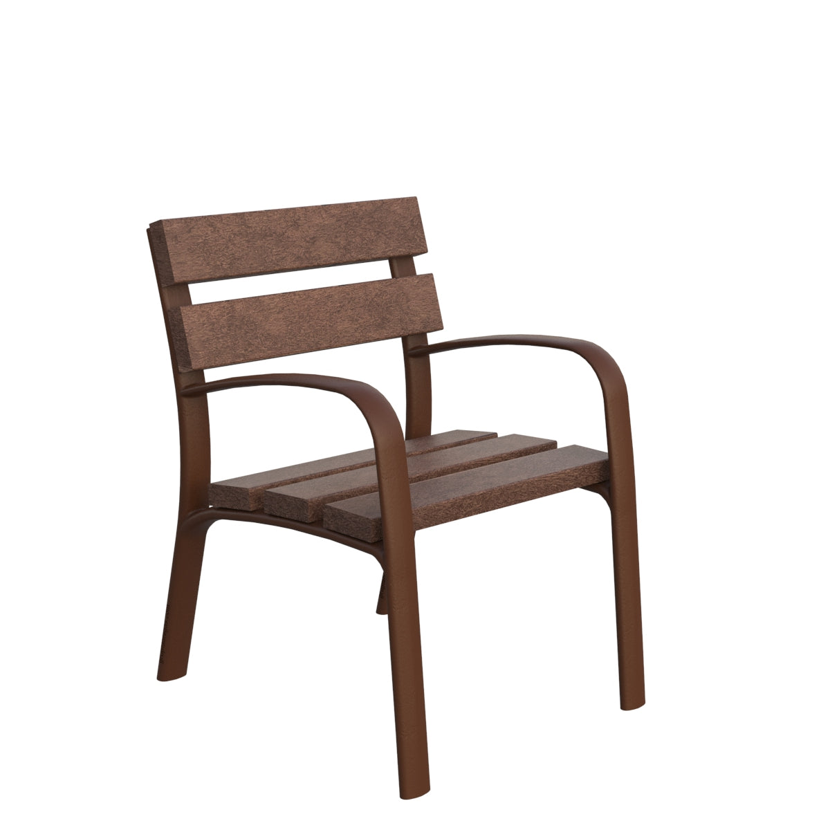 Schlichter Stuhl aus braunem Holz und braunem Metall