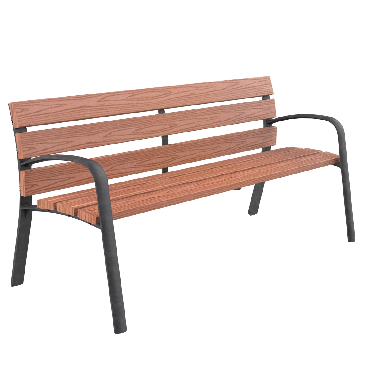 Braune Holzbank mit Metalllehnen für das Stadtmobiliar