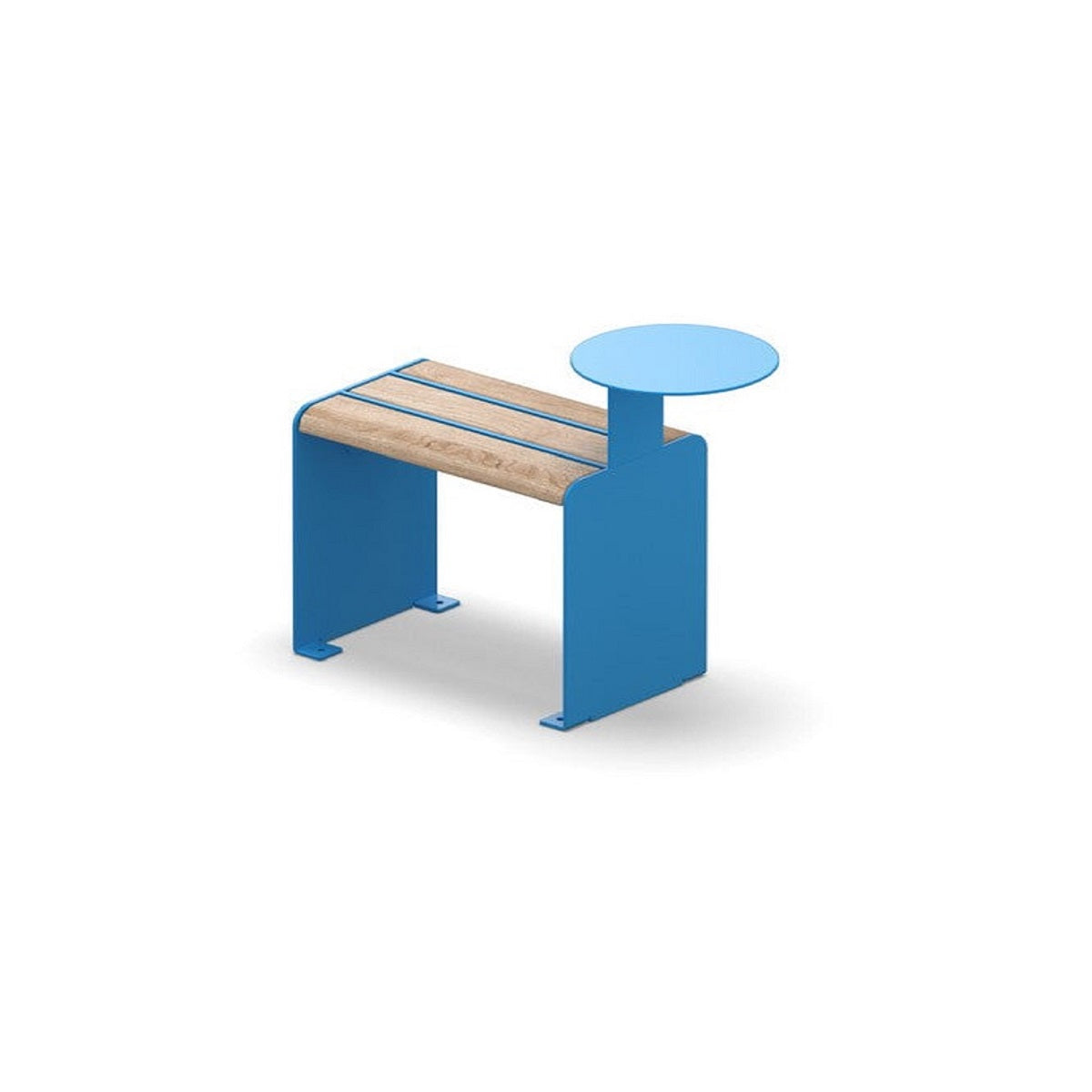 Moderner Hocker für draußen mit kleinem Tisch in blau