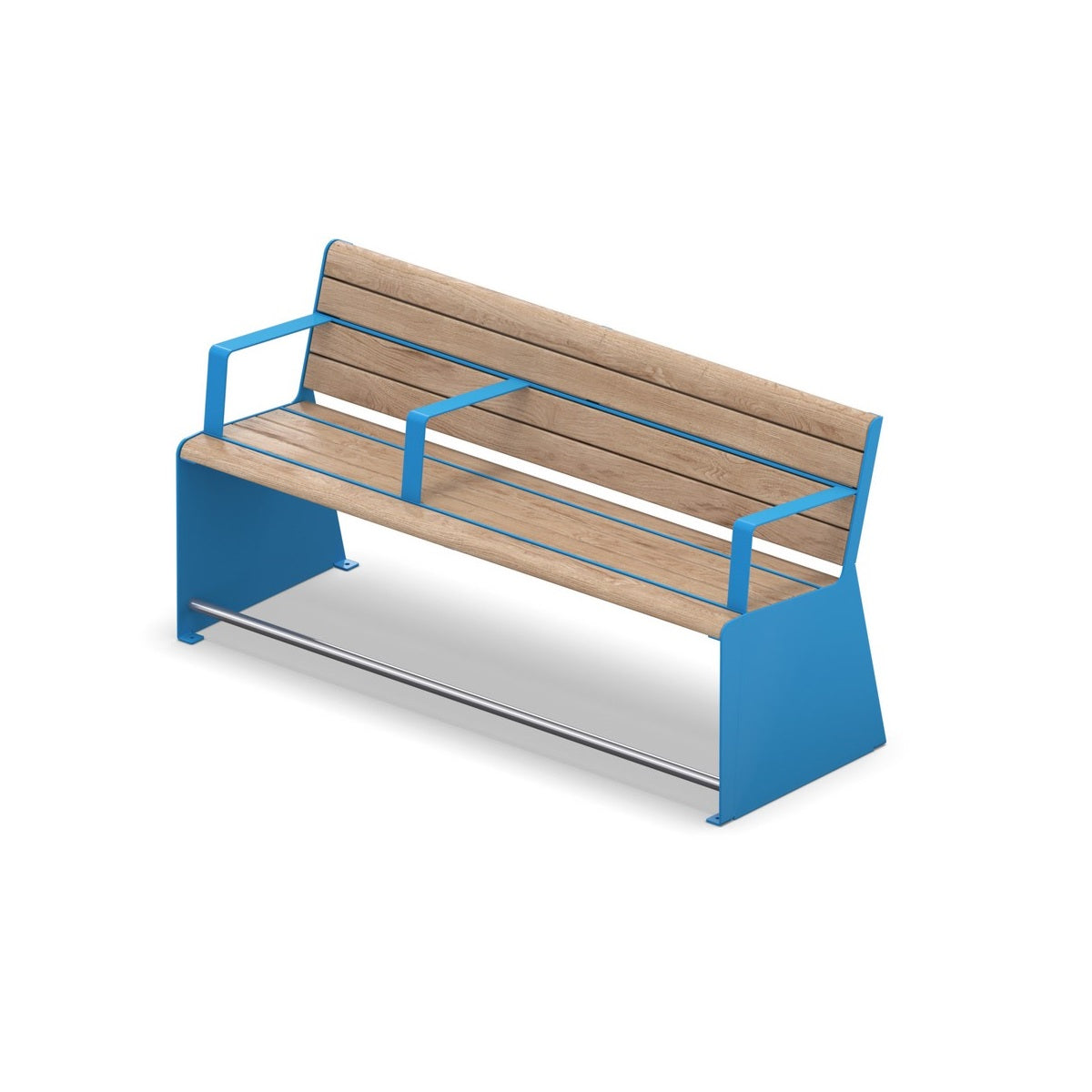 Parkbank für Senioren mit Fußstange und Armlehne in blau