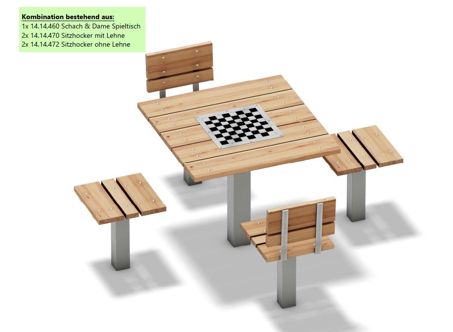 Kombination von Schachspieltisch und Hockern für den Spielplatz und Park