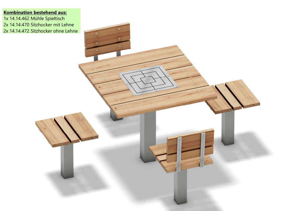 Mühle-Spieltisch, Hartholz-Tischfläche, verz. Untergestell