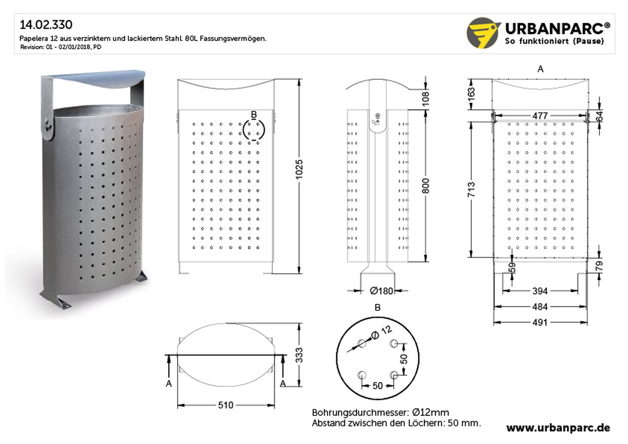 Silberner moderner Abfallbehälter Zeichnung