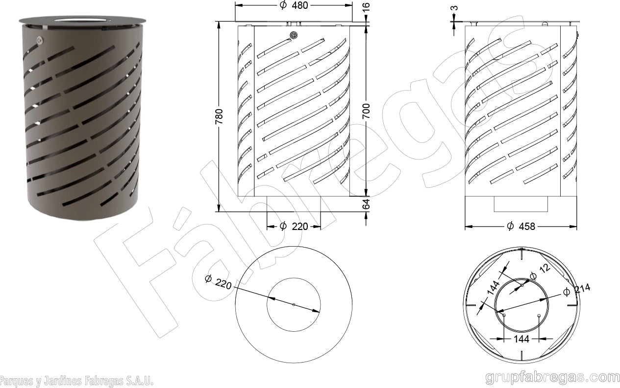 Silberner Eleganter Abfalleimer Zeichnung - Papelera 5