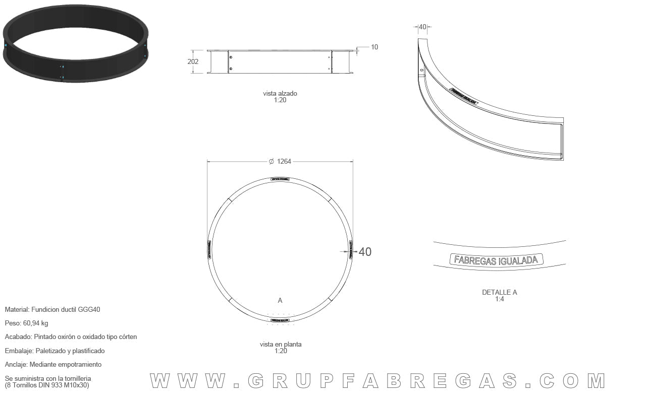 Zeichnung und Maße Beeteinfassung R