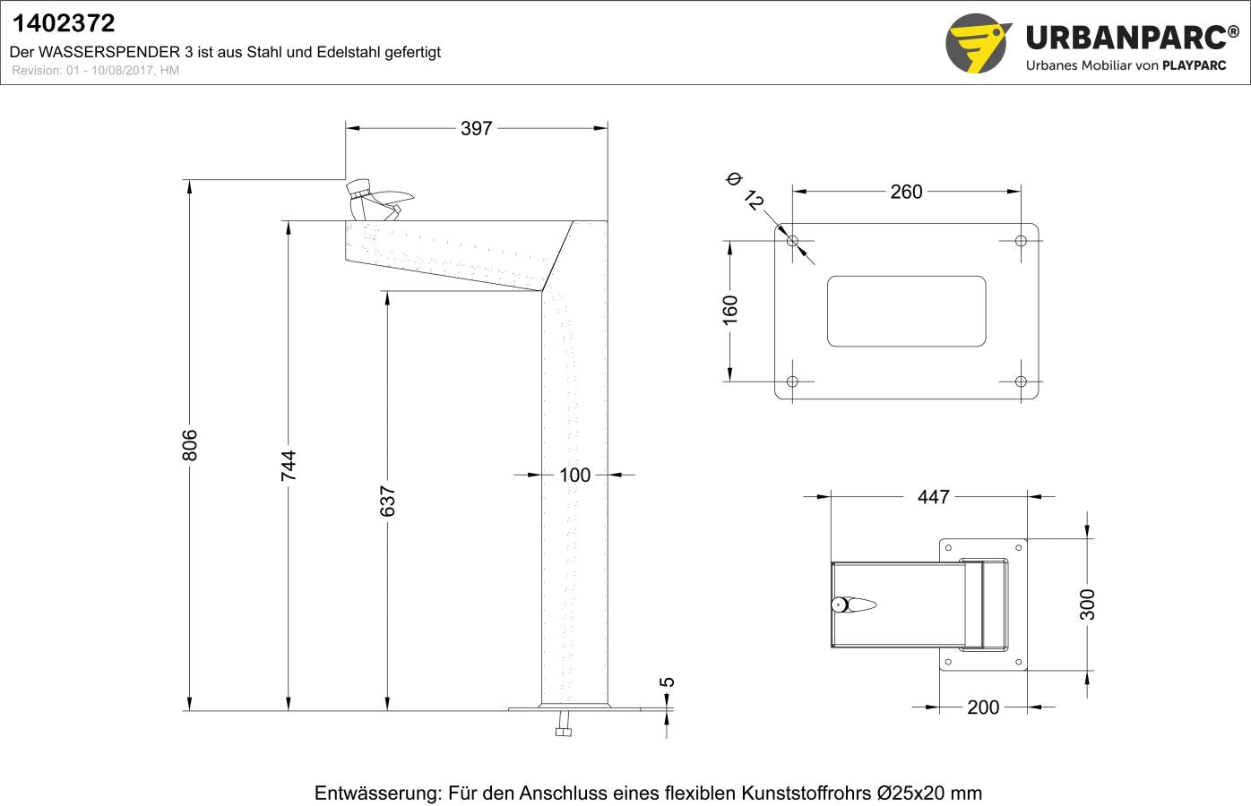 Zeichnung und Maße von Wasserspender 3