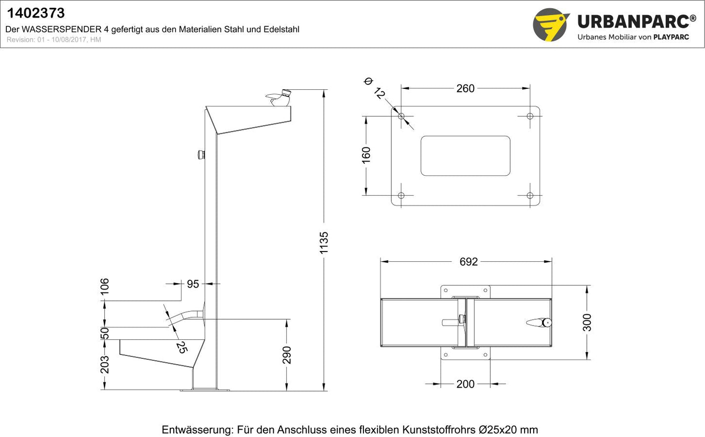 Zeichnung und Maße von Wasserspender 4