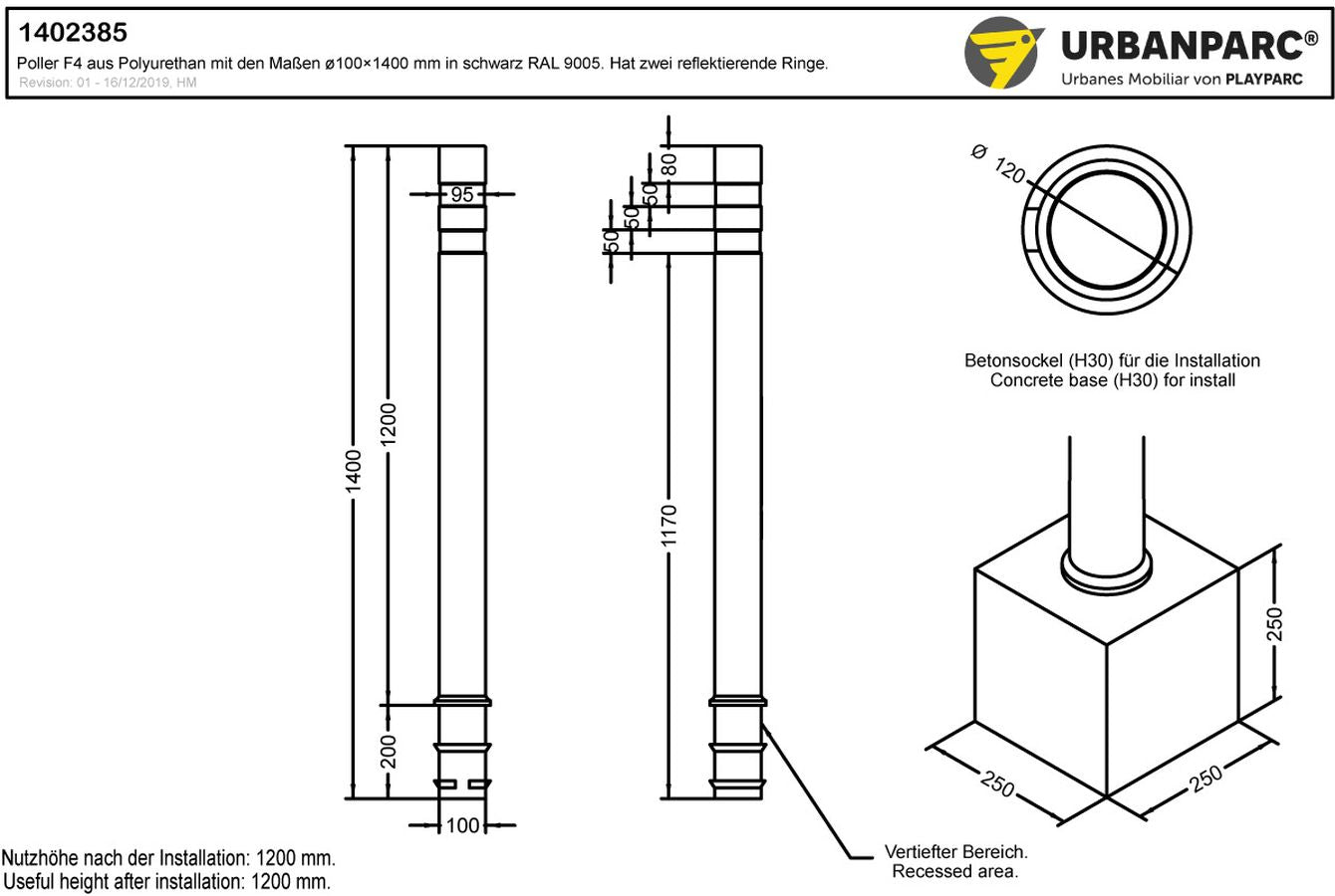 Produktmaße und Zeichnung vom Poller F4