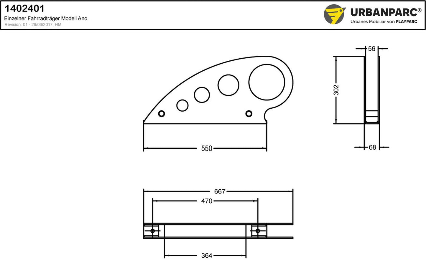 Zeichnung des Fahrradständers Ona