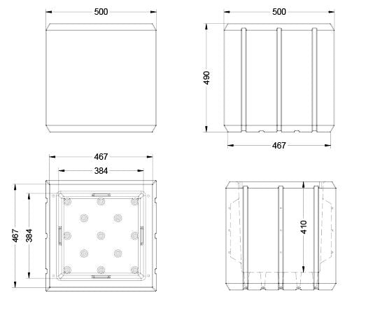Produktzeichnung für Pflanzkübel Sophia Cube