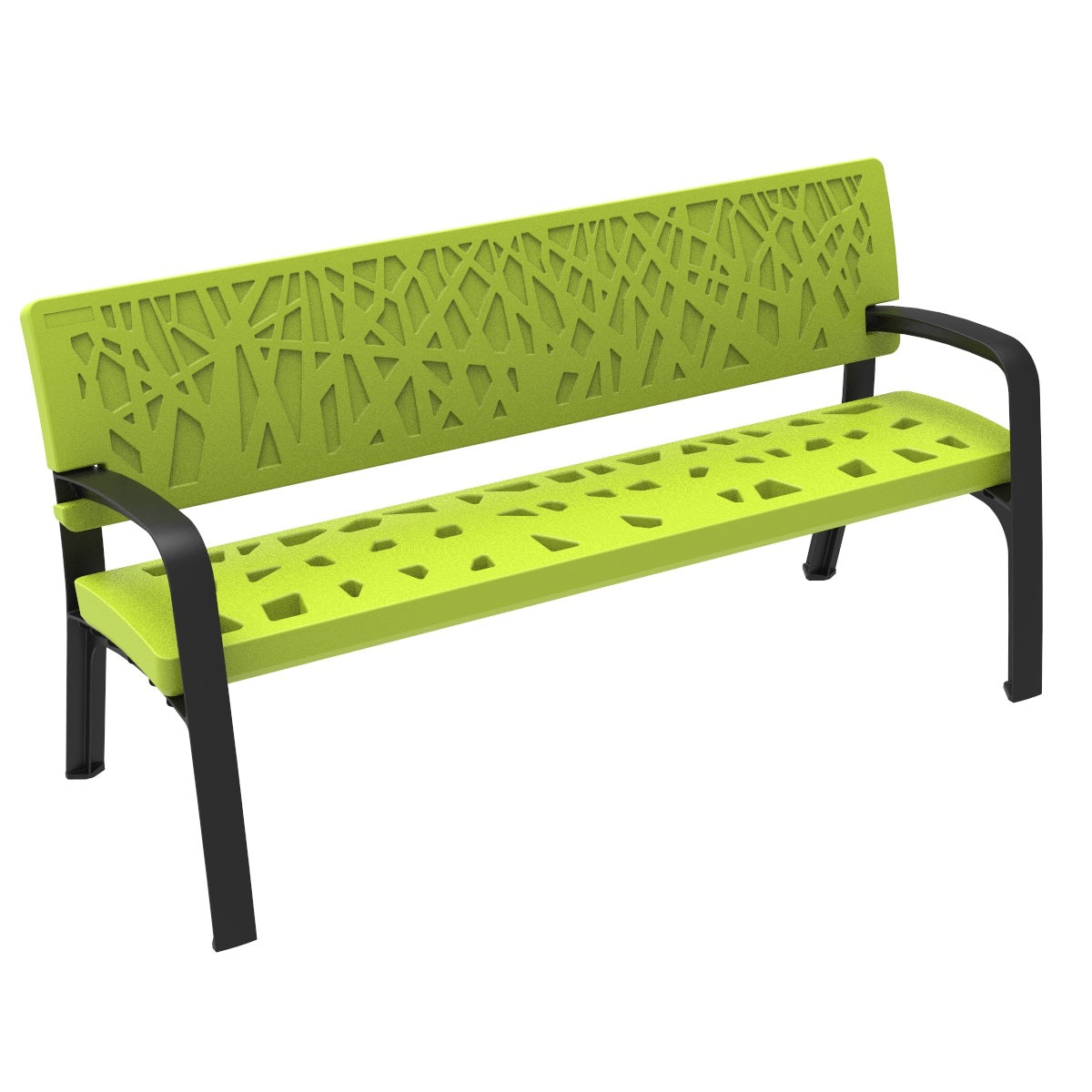 Langlebige Kunststoffbank Nele mit Muster in neongrün für die Innenstadt