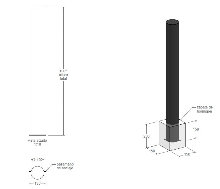 Produktzeichnung und Maße für Poller R4