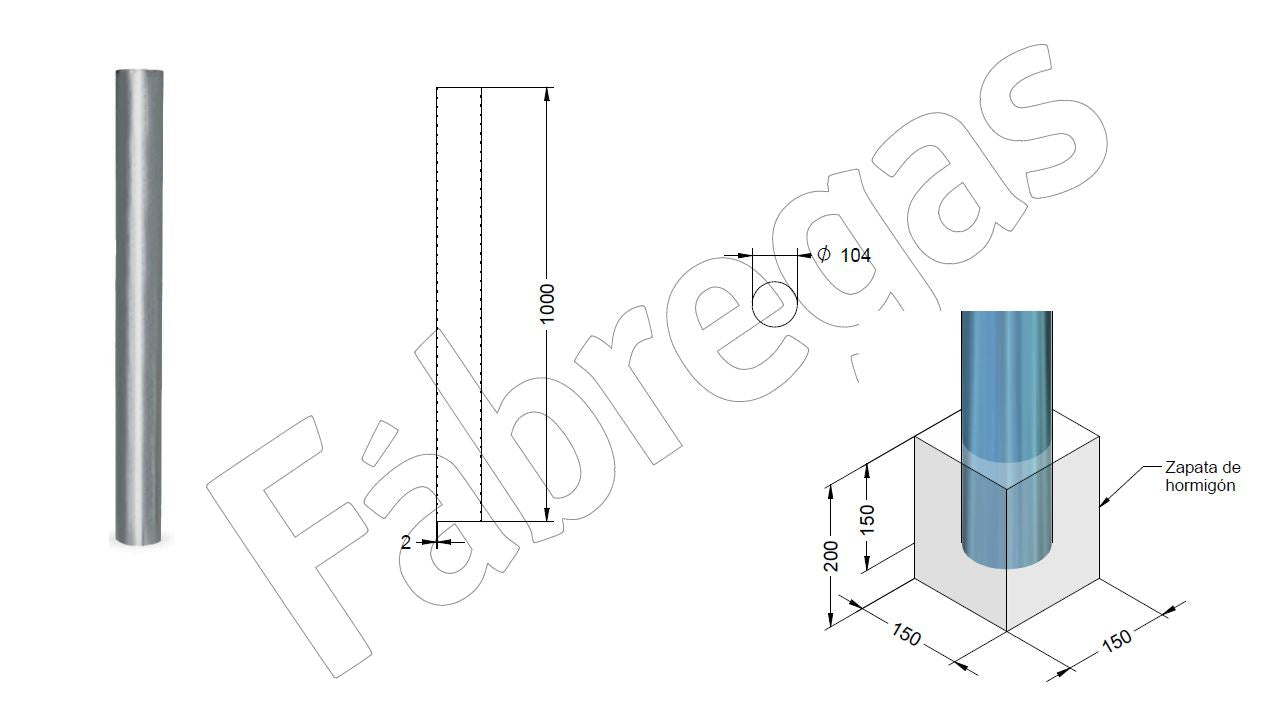 Zeichnung und Maße vom Poller R6