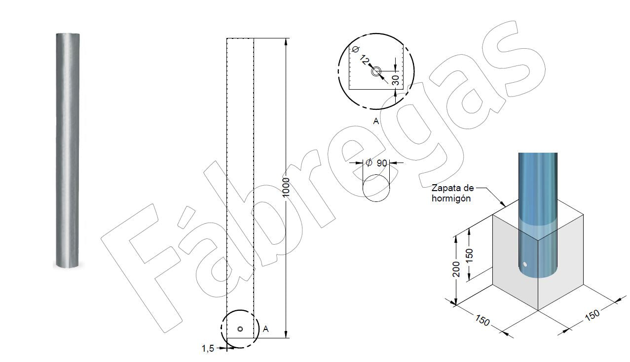 Produktzeichnung von Poller R7