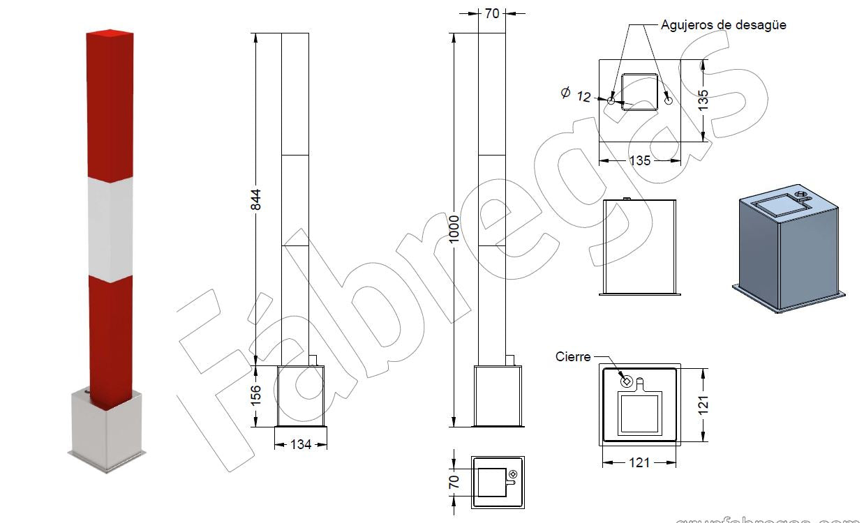 Zeichnung und Maße von Absperrpfosten K1