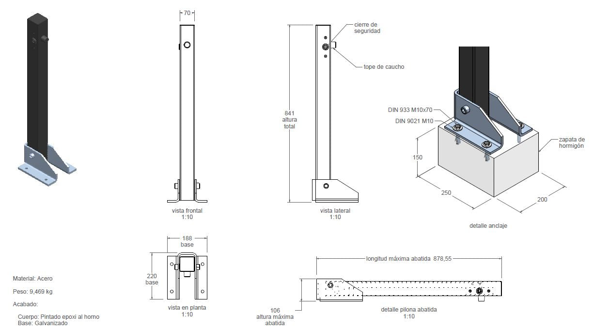 Zeichnung und Maße von Absperrpfosten K2