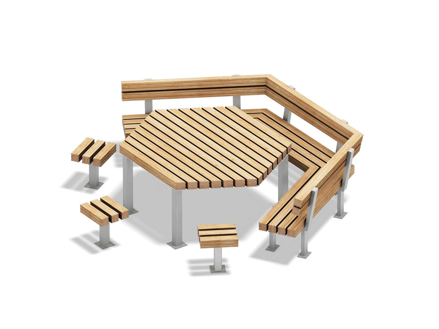 Sitzgruppe mit Hocker und Bank - sechseckig