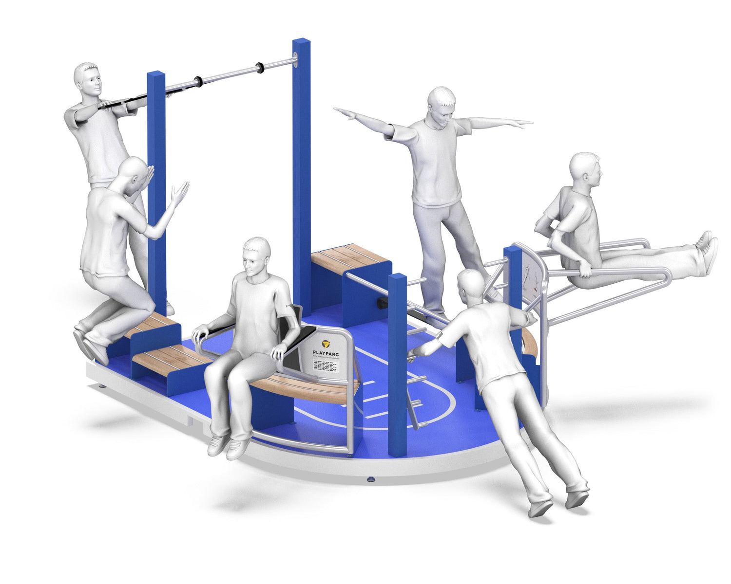 Eine Outdoorfitnessanlage in blau zum trainieren