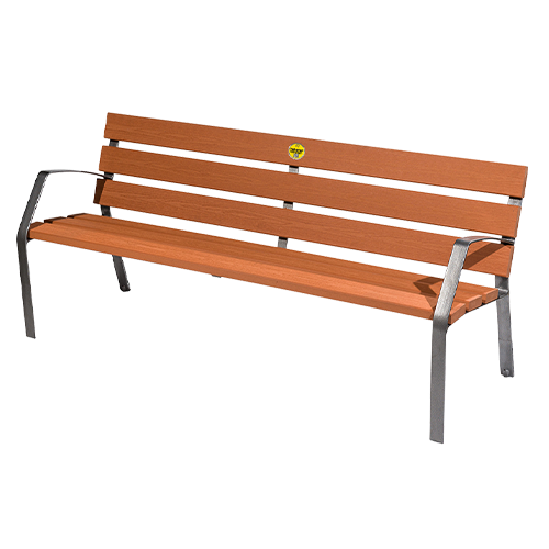 Moderne Parkbank aus Holz mit Metallgestell