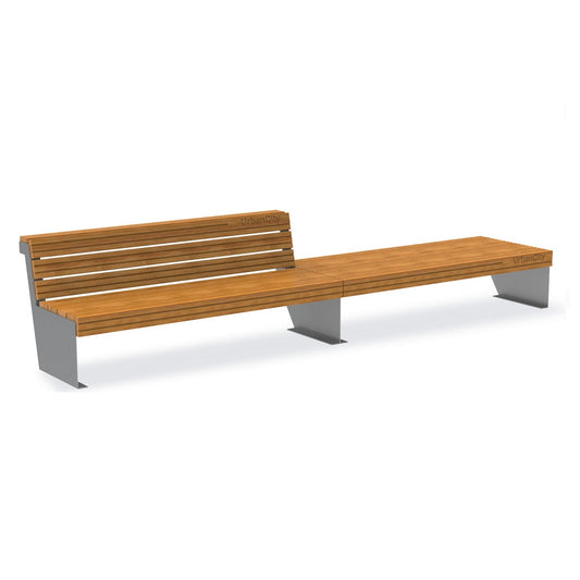 Moderne und stabile Sitzbank Kombination mit Liegefläche oder Tischfläche aus Holz für Parks und Innenstädte