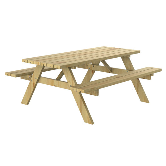 Helle Picknickbank für den Spielplatz aus hellem Holz