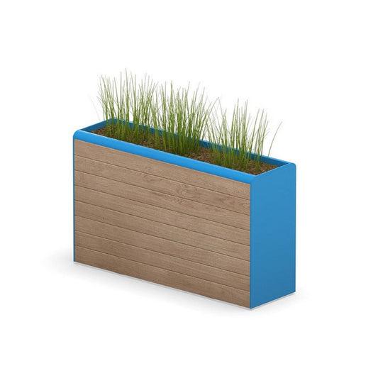City Club Pflanzbeet L in blau mit Holzumrandung
