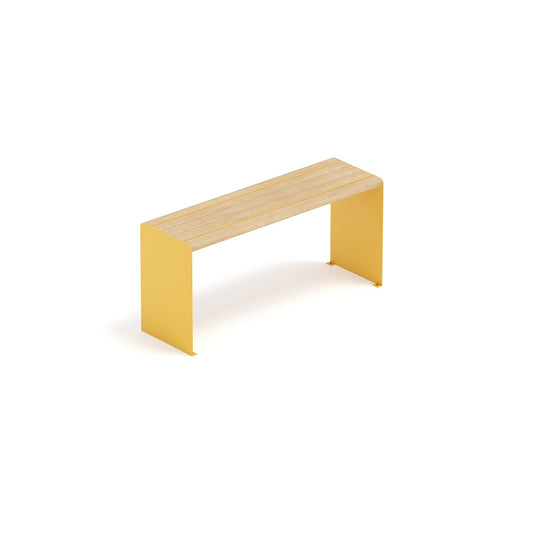 Gelber Outdoor Tisch aus Holz und Metall für Innenstädte