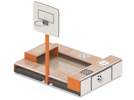 Eine Kombination aus Basketballkorb, Fußballtor und Sitzfläche - ideal für Jugendliche