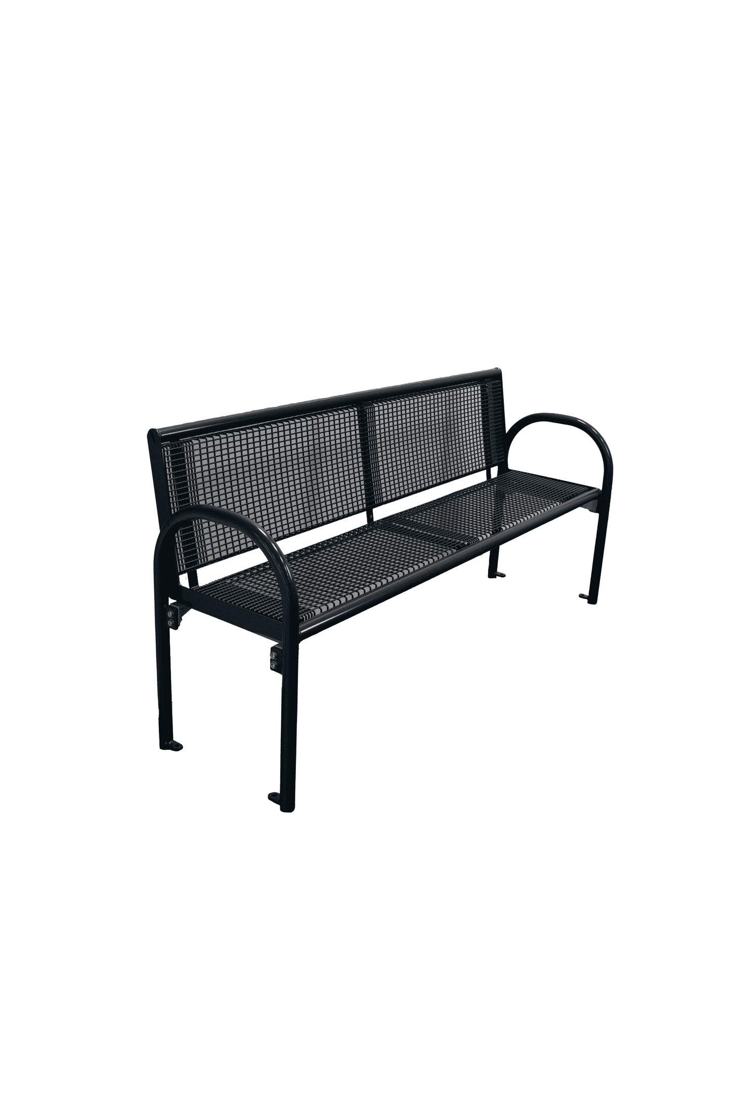 Schwarze Drahtgitterbank mit Rückenlehne und Armlehne für Parks