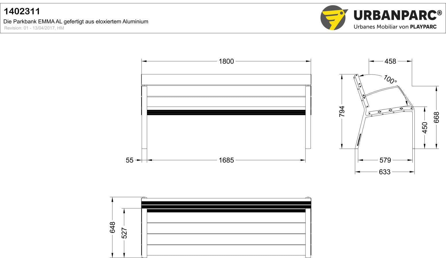 Zeichnung und Maße Emma Standard