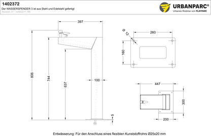 Zeichnung und Maße von Wasserspender 3