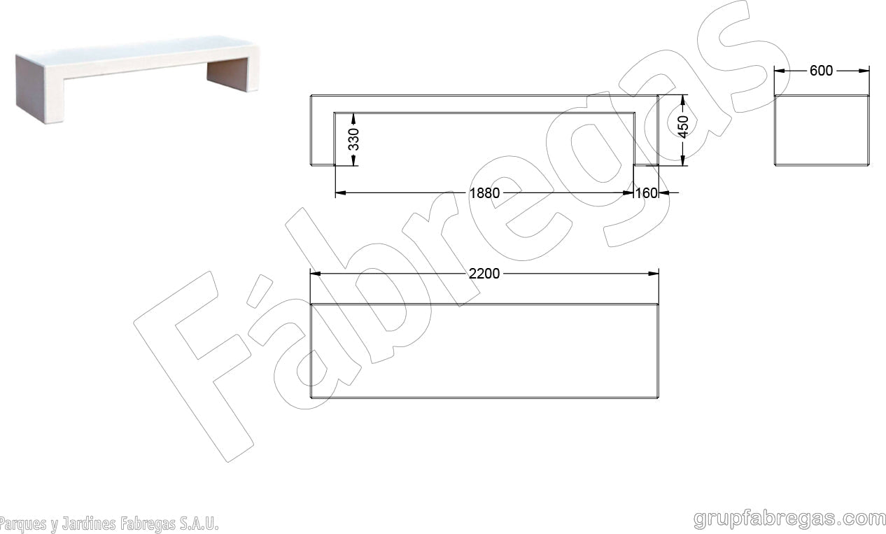 Zeichnung und Maße Betonbank Frieda Standard