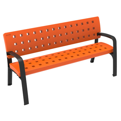 Günstige Kunststoffbank Elena in orange mit Muster für den öffentlichen Raum
